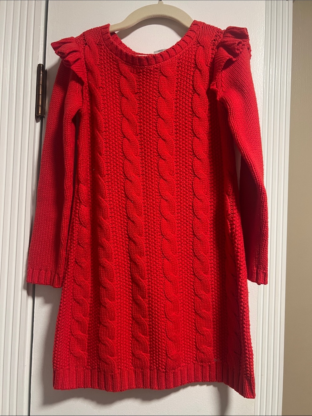 Carter's Bright Red Cable Knit Ruffle Shoulder Dress